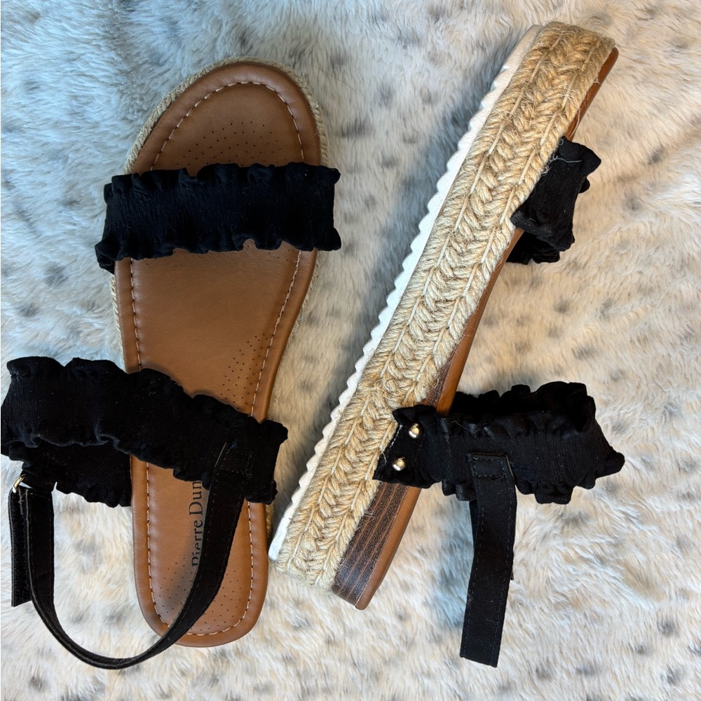 Pierre Dumas Black and Tan Espadrille Sandals